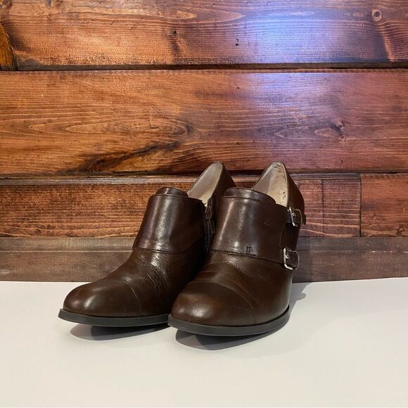 Marc Fisher Brown Leather 3 3/4 Inch Heel Side Zip Booties Women's Size 7M - Picture 6 of 11